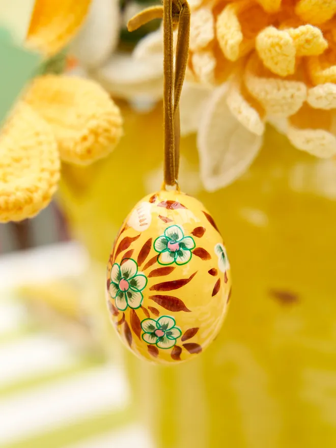 Yellow hand painted decorative Easter Egg