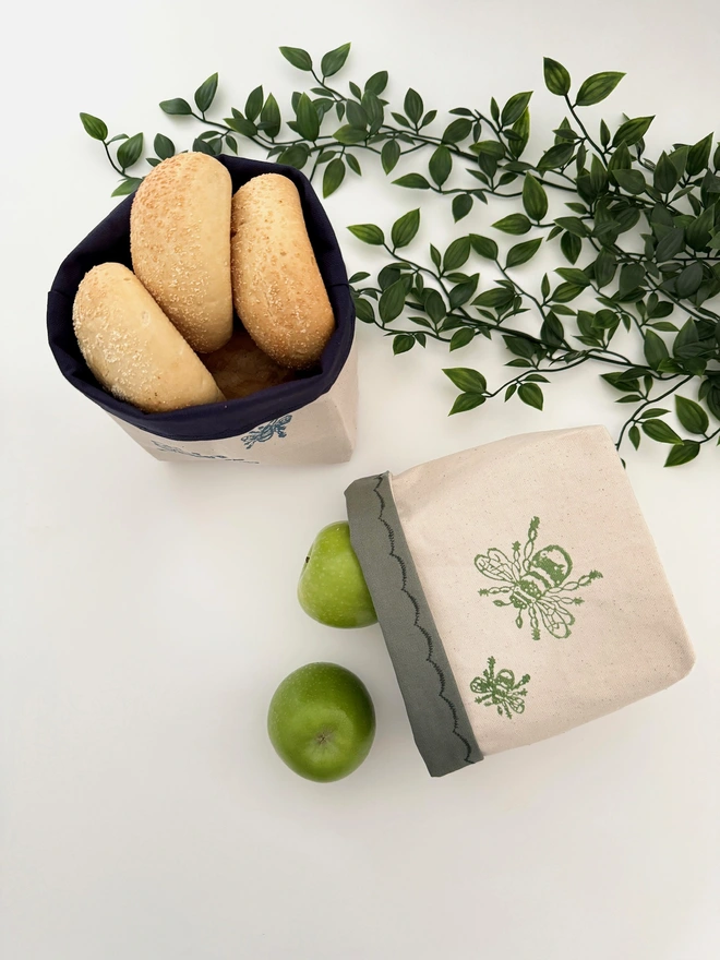 Bee Block Printed Fabric Bread Basket