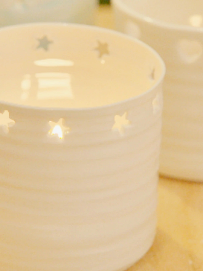 Star holed porcelain tea light holder