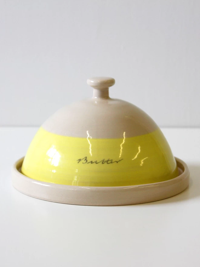 Round butter dish with dome and plate