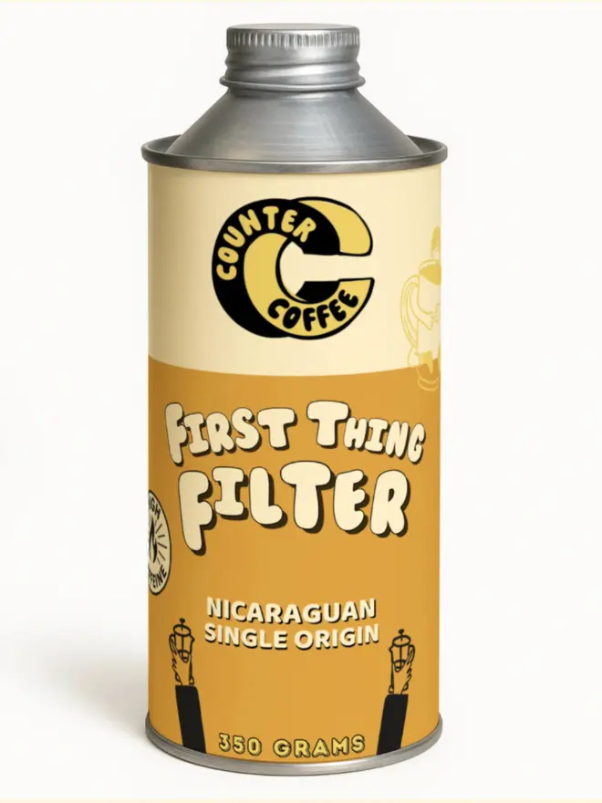 First Thing Filter. A jar of coffee from Counter Coffee.