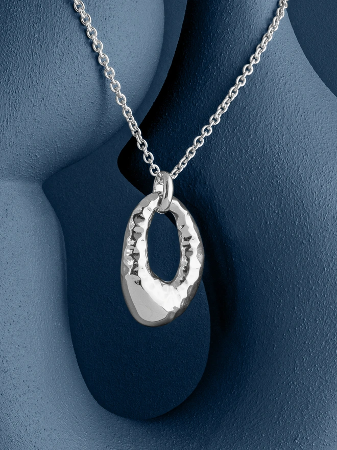 Loel Silver Hammered Oval Pendant