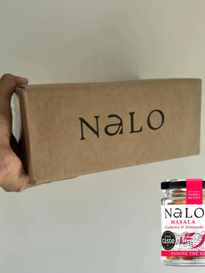 Masala Cashews & Almonds (Set Of 6), cardboard packaging. 