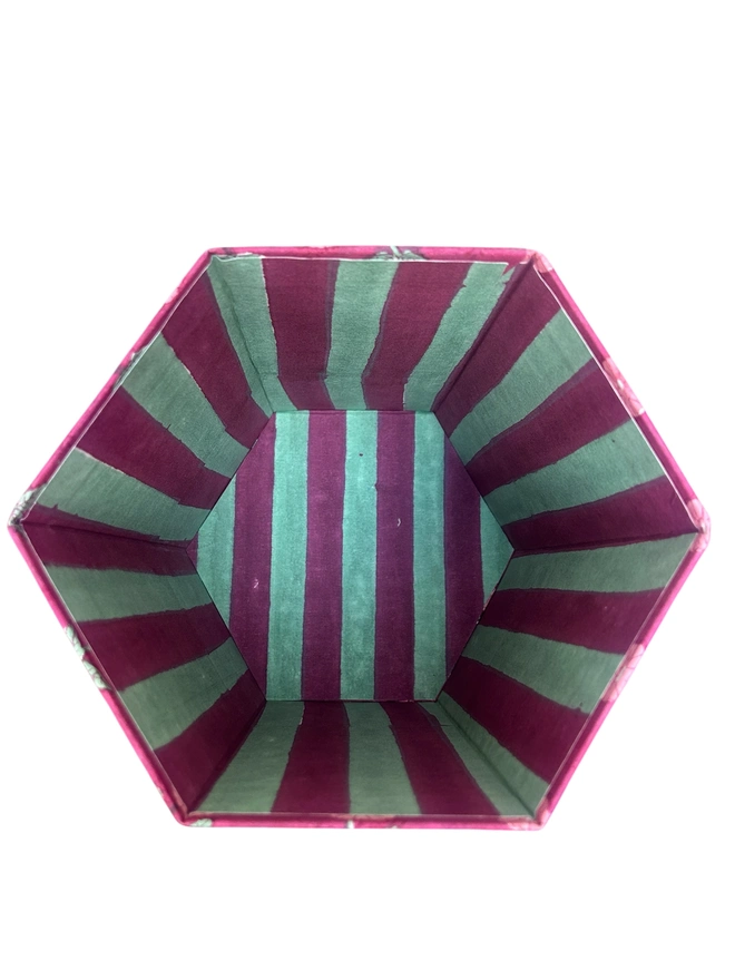 Plum Red Hand block Printed waste paper bins foldable & come flat packed, handcrafted from 100% recycled cardboard by The Charpoy on a white back ground