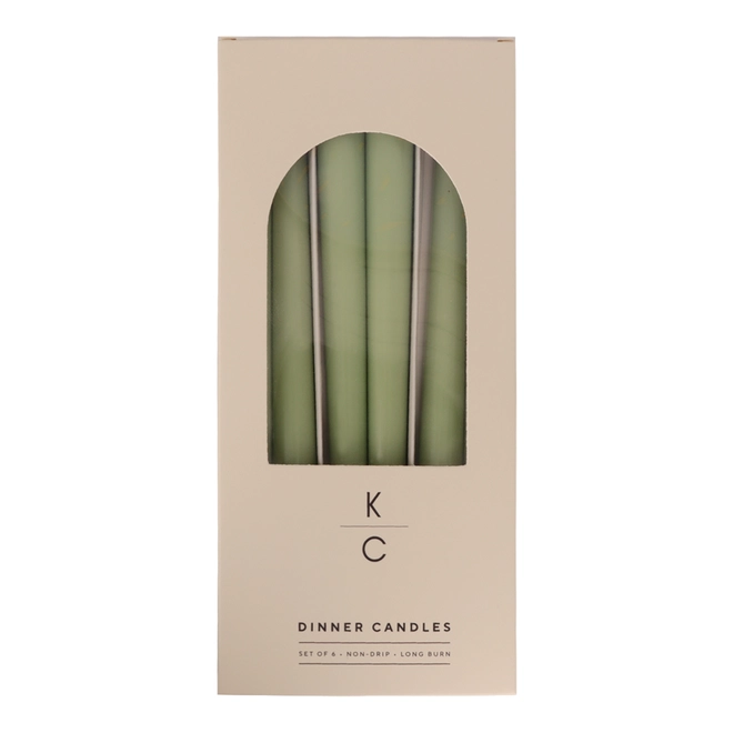 Sage green dinner candles in a box