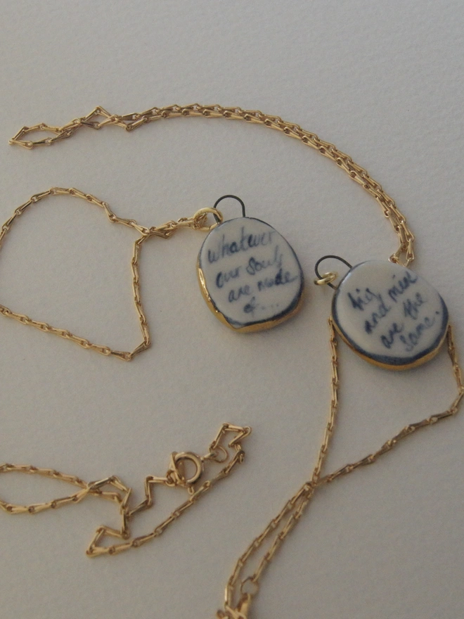 wuthering heights porcelain and gold necklace
