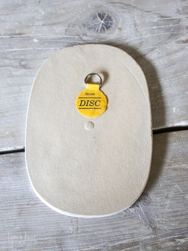 reverse of wall plaque with sticky disc hanger