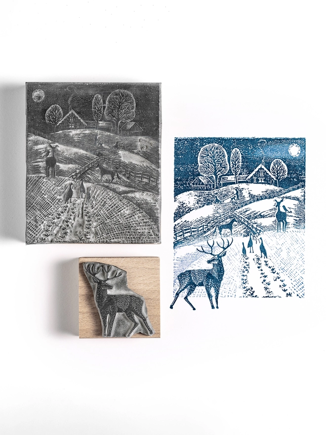 snowy landscape rubber stamp christmas stamp