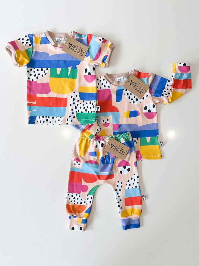 Spot collage print, art print, short sleeve T-shirt for babies and toddlers, fun printed T-shirt
