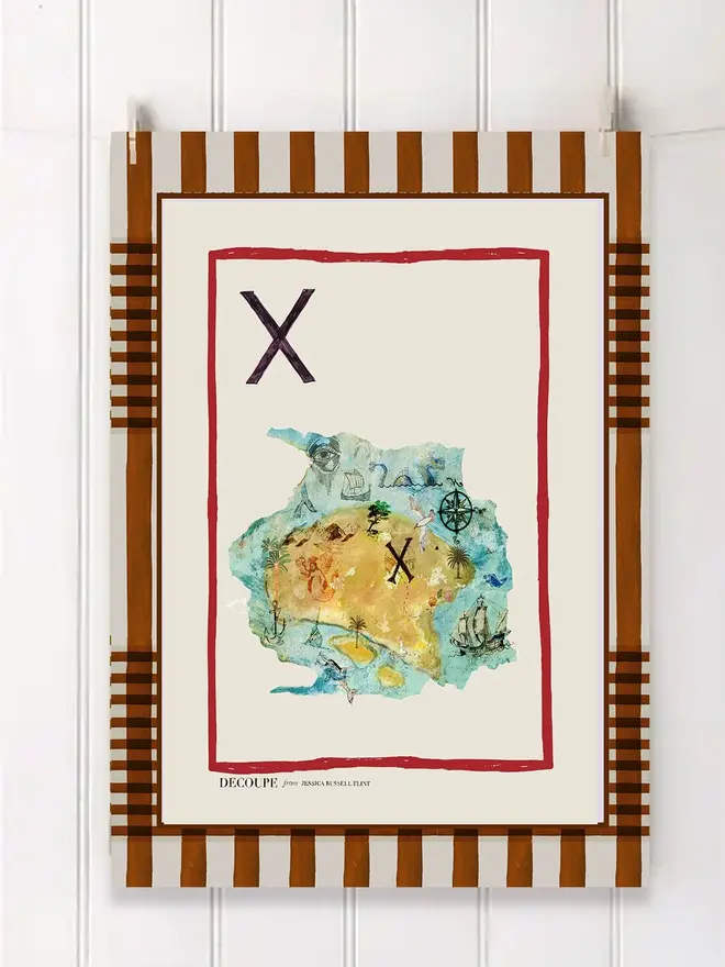 a-z alphabet tea towel. a tea towel with an x marks the spot print and the letter 'x' in the corner.