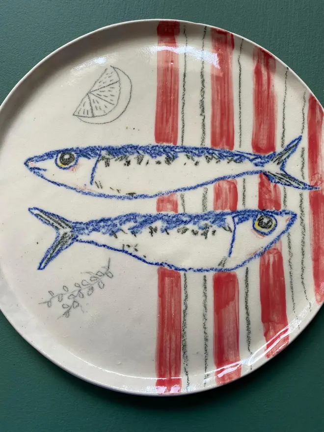 striped sardines ceramic plate
