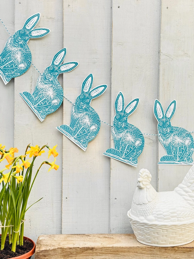 Folk Art Rabbit Garland Hand Printed Linocut Bunting 