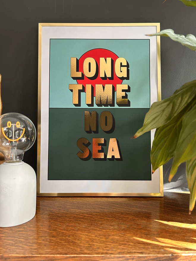 i love you gold metallic print a3 green background