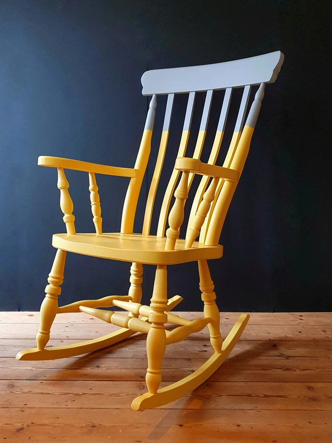  Painted Wooden Rocking Chair Yellow And Grey