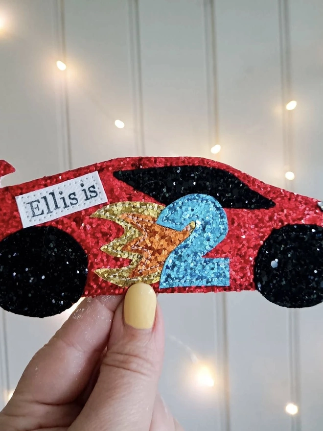 Personalised Racing Car Birthday Badge 