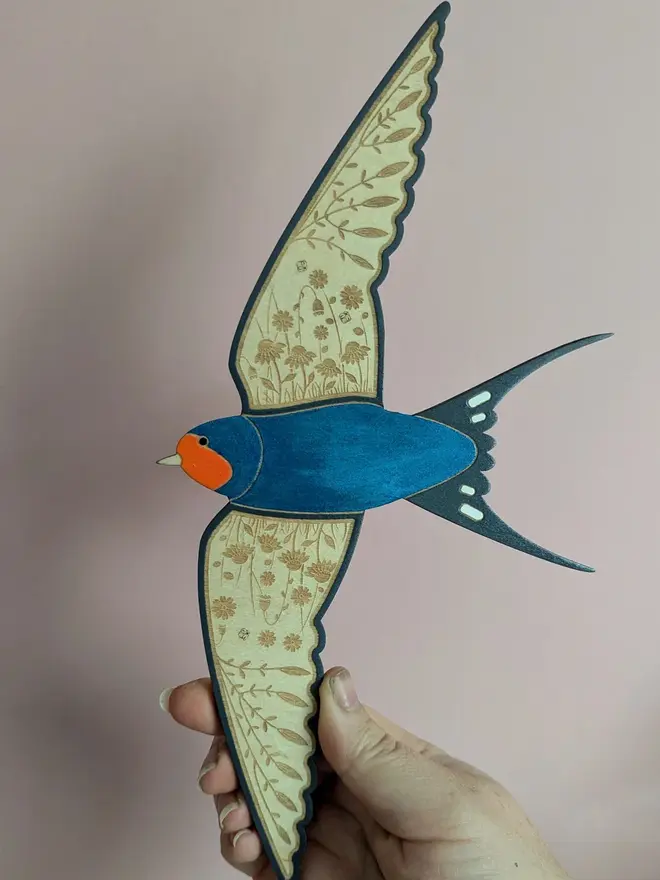 Flying Wooden Barn Swallows Hanging Wall Decor (Set Of 3), wooden barn swallow flying hung on a wall. 