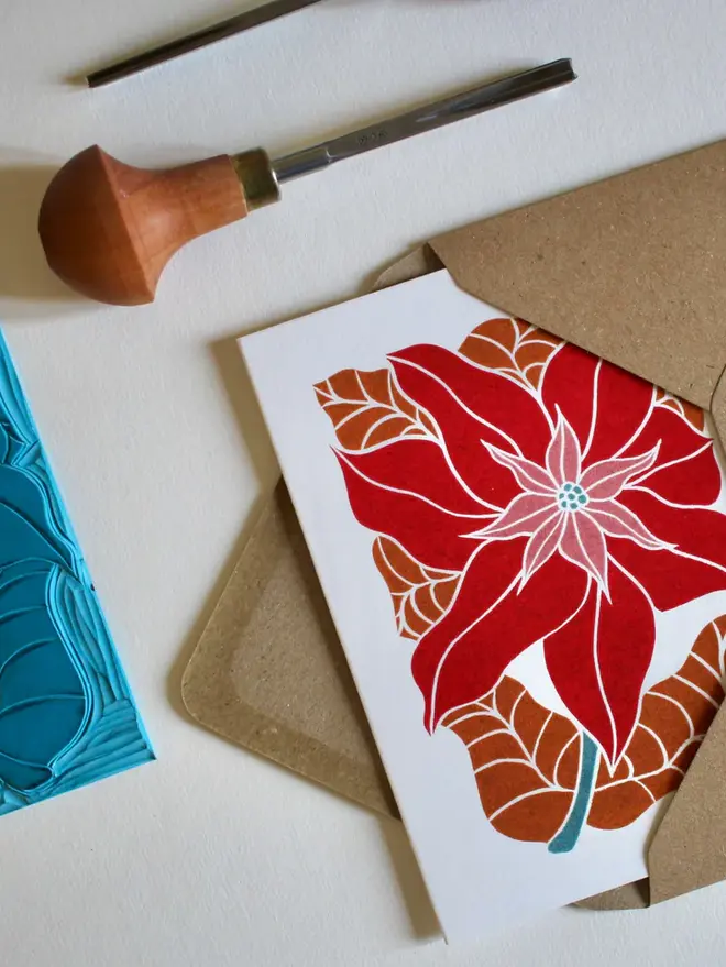 golden poinsettia christmas card
