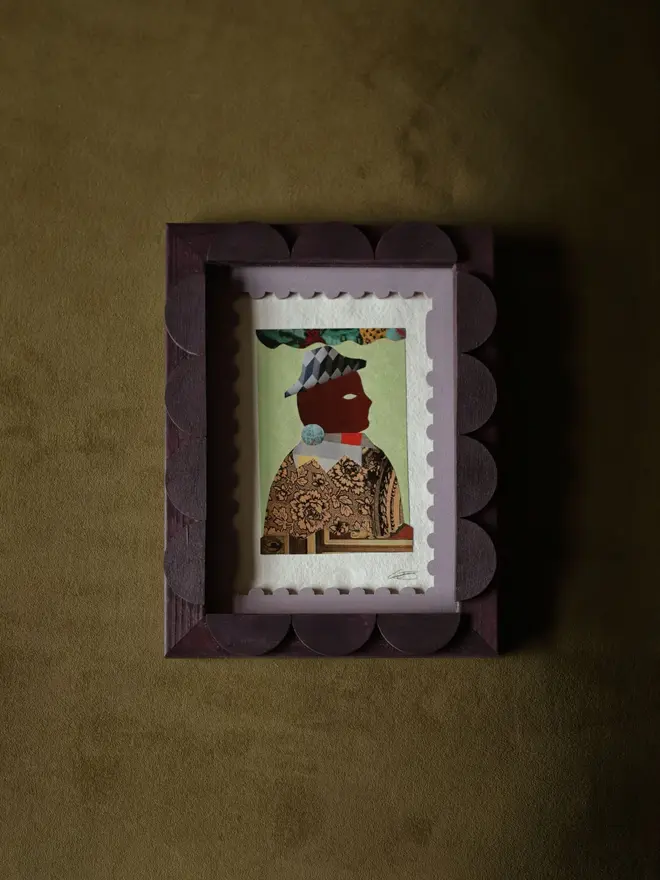 lavender coloured stamp-shaped mount