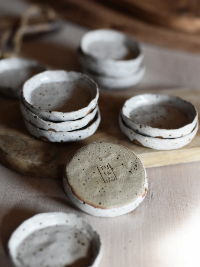 hand pinched ring dish in speckled clay
