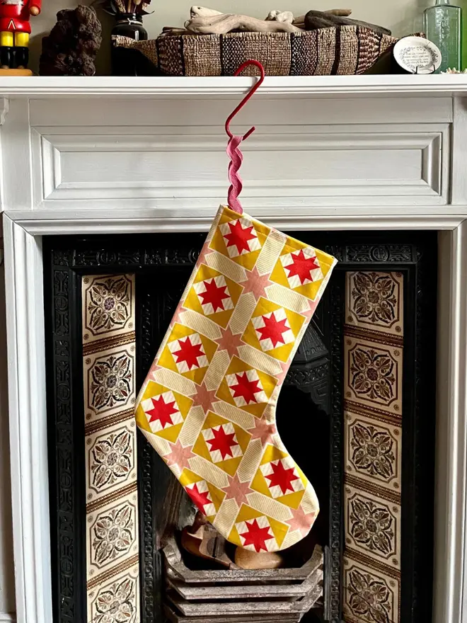 Phoebe Organic Printed Stocking, hanging. 