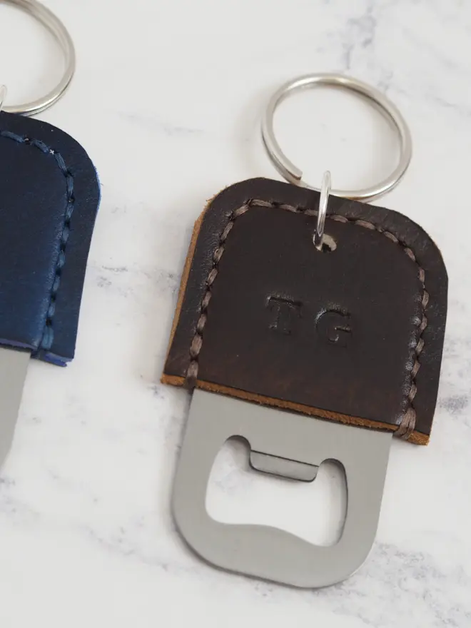 personalised initials leather bottle opener