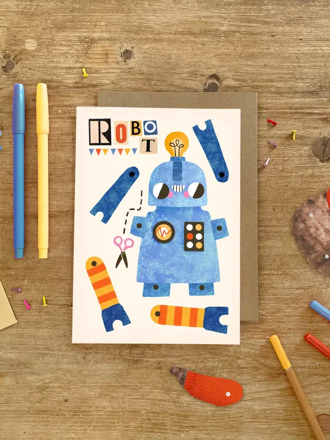 robot split pin puppet card