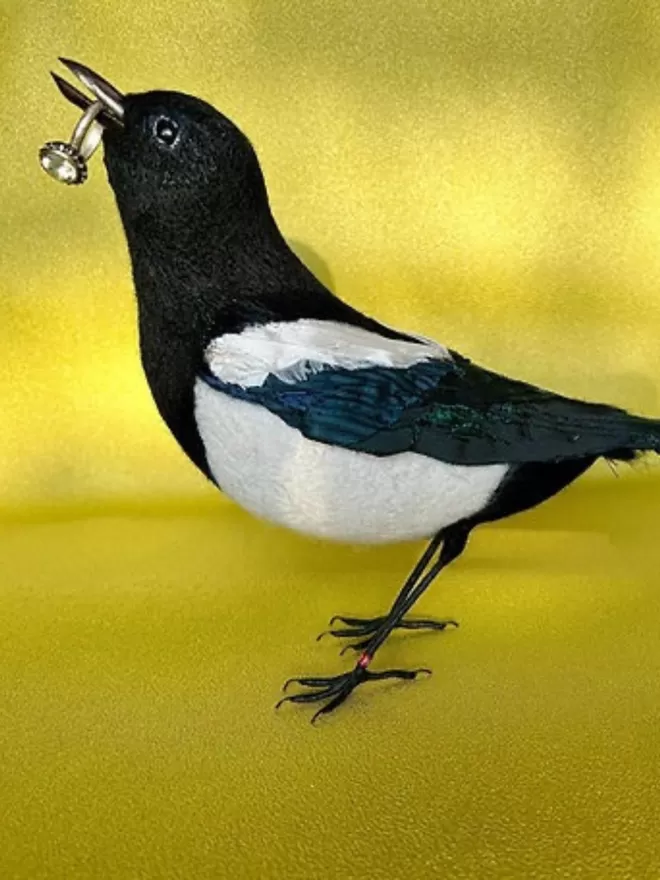 Magpie textile sculpture bird