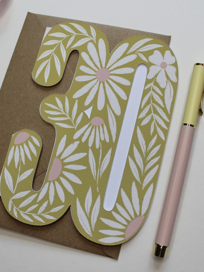 floral 30th birthday card. card shaped like 30 with illustrated daisies.
