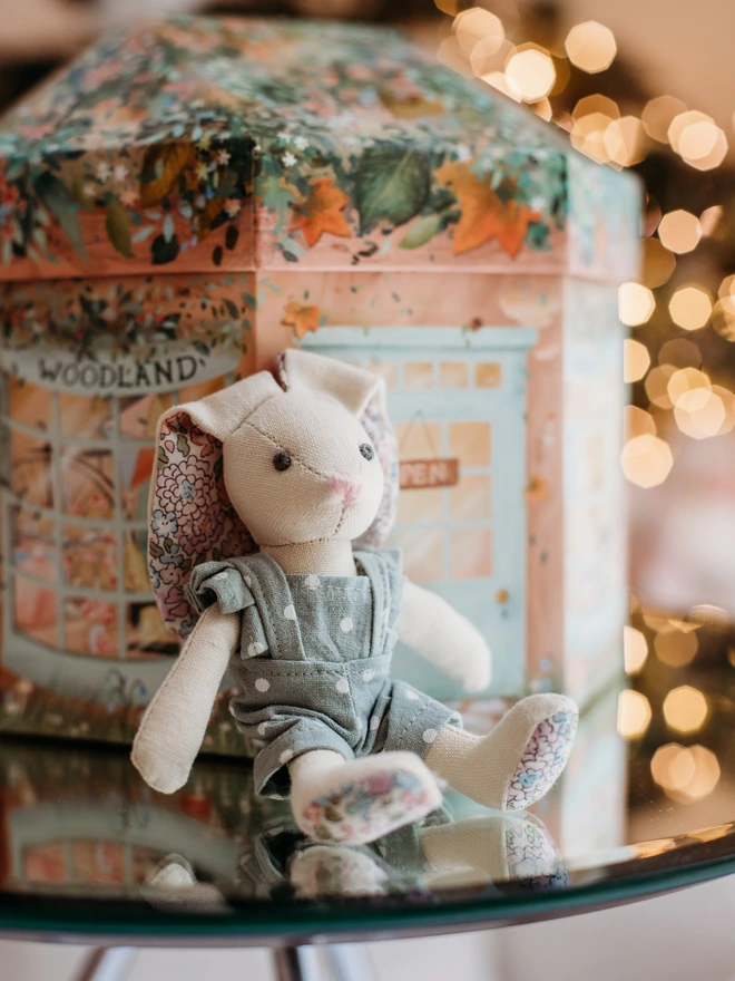 Betsy Bunny inside her woodland tree stump shop.  With her woodland animal friends and lots of prompts for imaginary play.