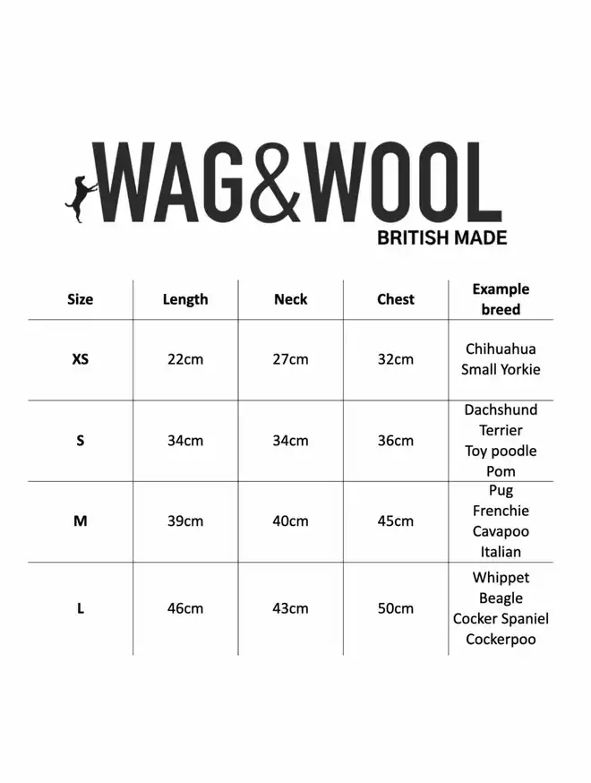 dog jumper size chart