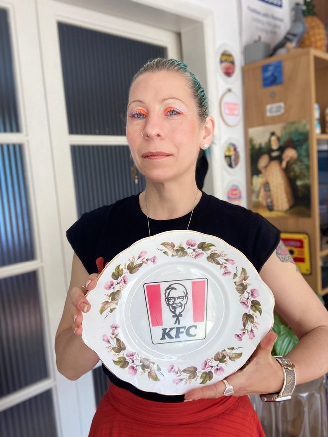 Vintage plate, KFC, KFC vintage plate, hand printed plate, hand printed vintage plate, unique gift, Kentucky Fried Chicken, Original, original gift