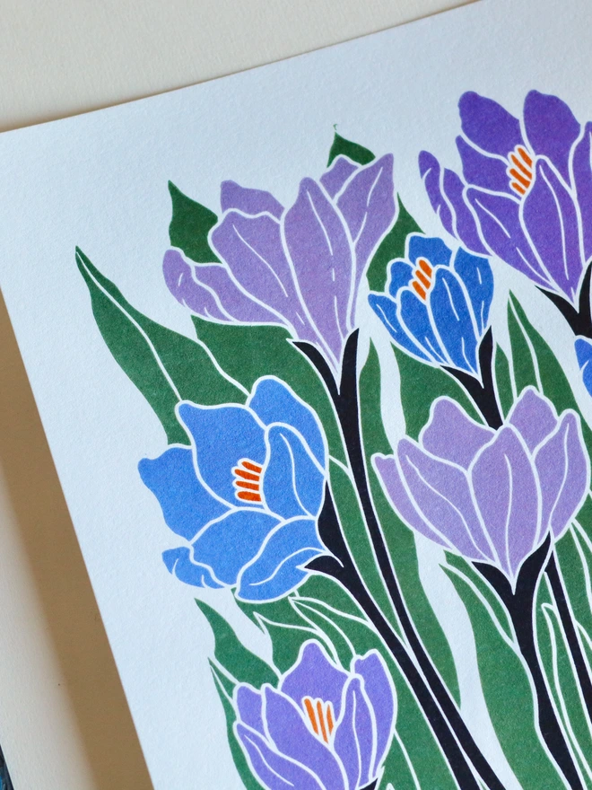 Spring cottagecore crocus bulb flowers digitally printed on cotton  paper.