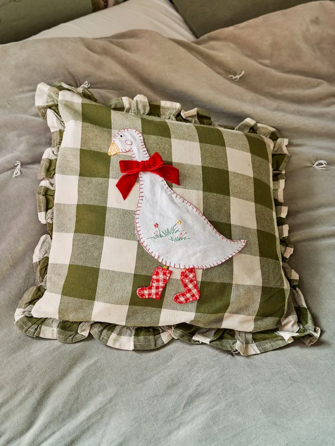 Ditsy Duck Cushion With Ruffle Trim