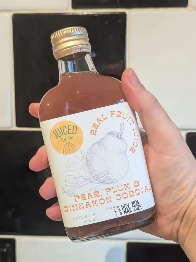 pear plum cinnamon cordial juice bottle