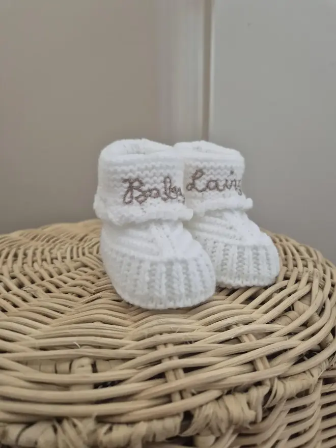 Personalised Hand Embroidered Baby Booties
