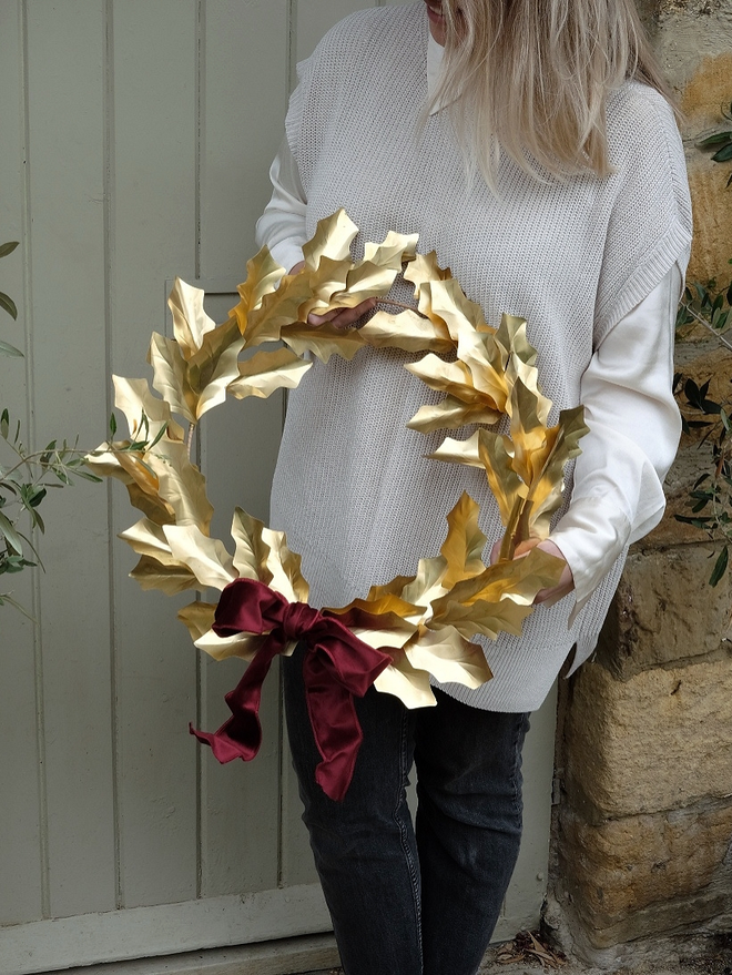 Christmas Brass Holly Wreath