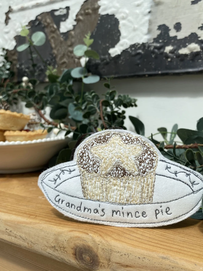 embroidered mince pie personalised christmas decoration