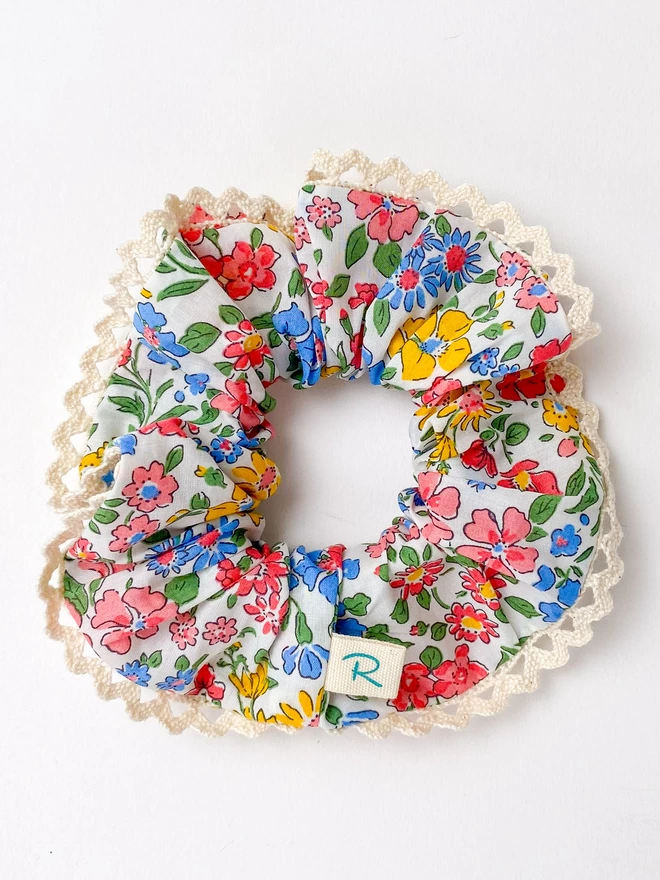 Liberty flora scrunchie with lace