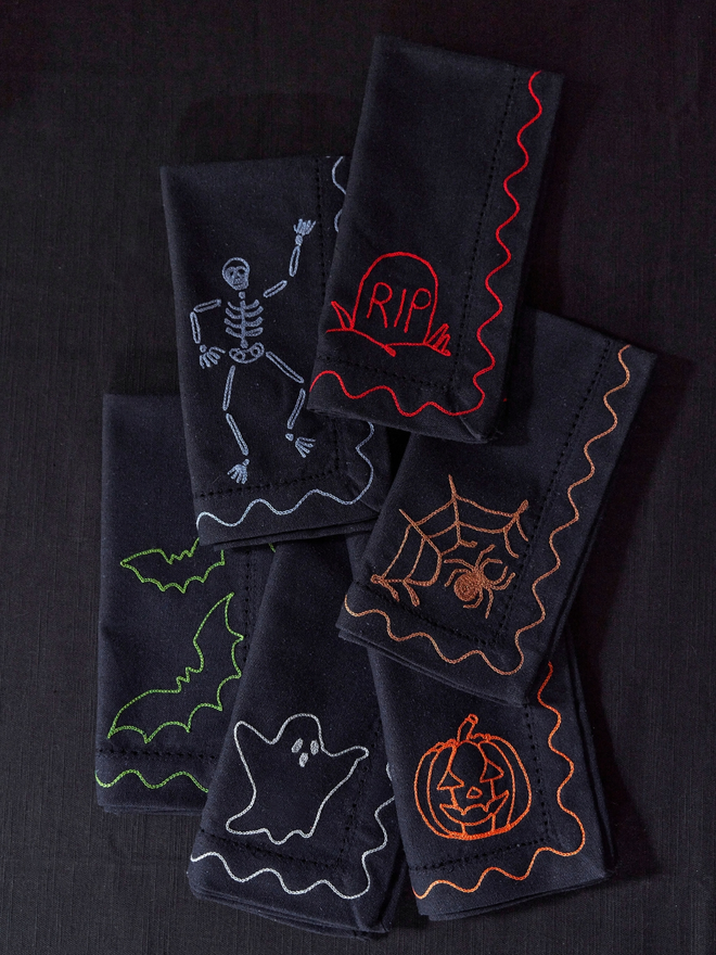 Set of 6 Embroidered Halloween Napkins