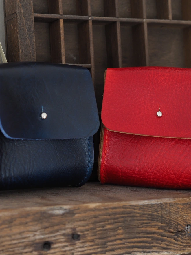 Leather Deck of Cards and Dice Games Case. Hand dyed dark blue and red.
