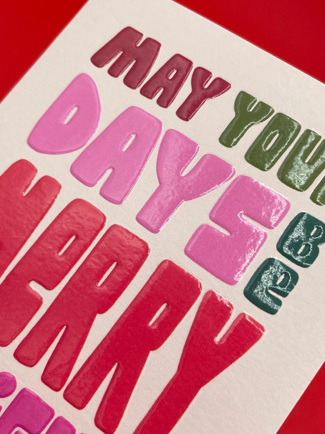 Colourful & Modern Chunky Type ‘May Your Days Be Merry & Bright’ Mini Christmas Card | Raspberry Blossom