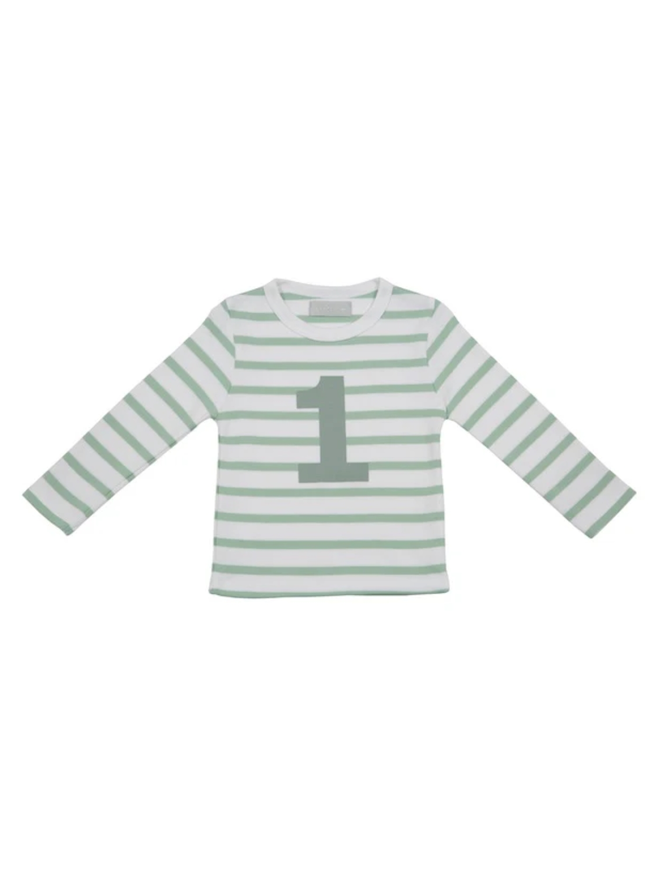 Seafoam & White Breton Striped Number 1 T Shirt