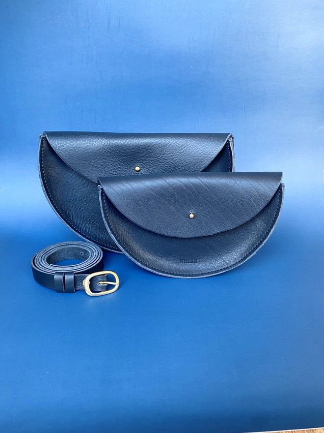 Navy leather half moon bag crossbody 