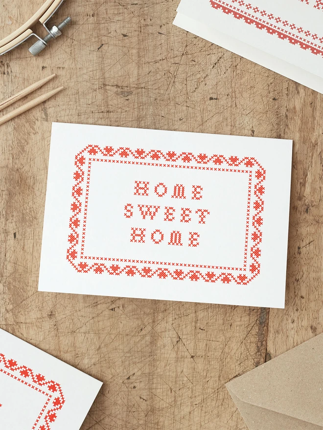 cross stitch home sweet home greeting card for new home CS-HOME-RD