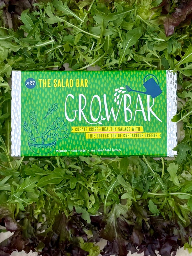 The Salad Growbar on a bed of colourful mixed salad leaves 