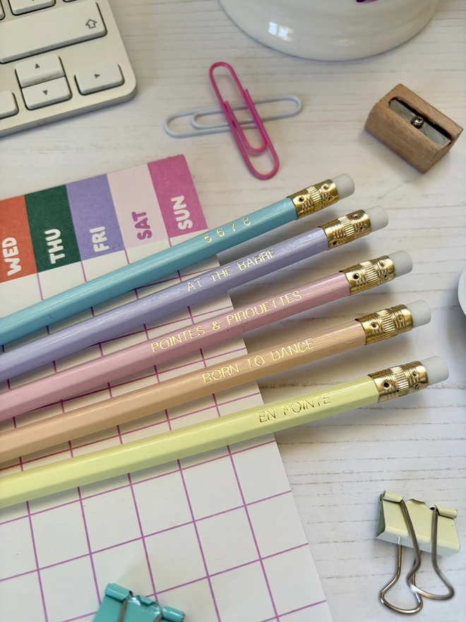 Ballet Dancer Hand-Stamped HB Pencils (Set of 5)