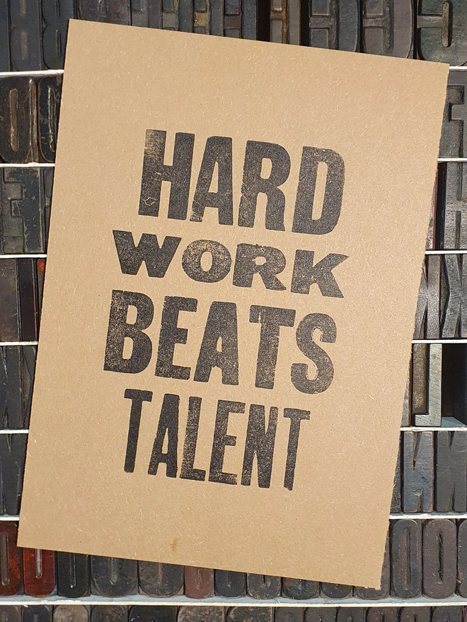 Handmade A5 Letterpress print with motivational saying