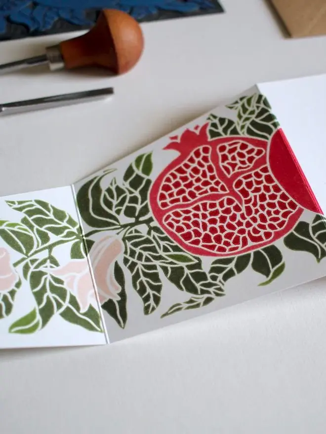 pomegranate concertina christmas card