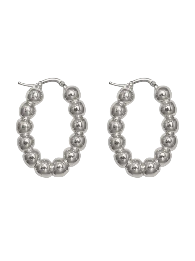 Loel Silver Beaded Oval Hoop Earrings
