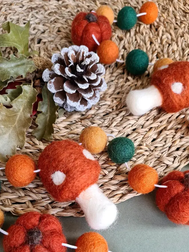 Autumnal Toadstool And Pumpkin Garland